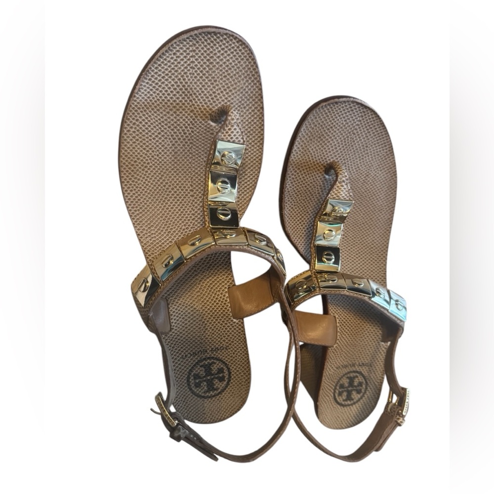 Tory Burch Brown Sandals with Gold Accents - Picture 3 of 7